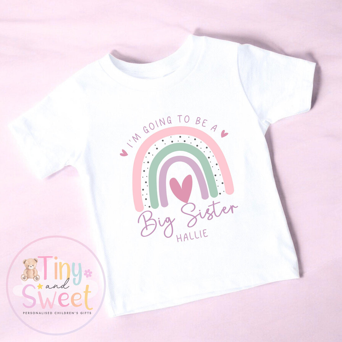 Personalised Rainbow Big Sister T-Shirt: Cute Pregnancy Announcement Gift for Siblings Welcoming New Baby