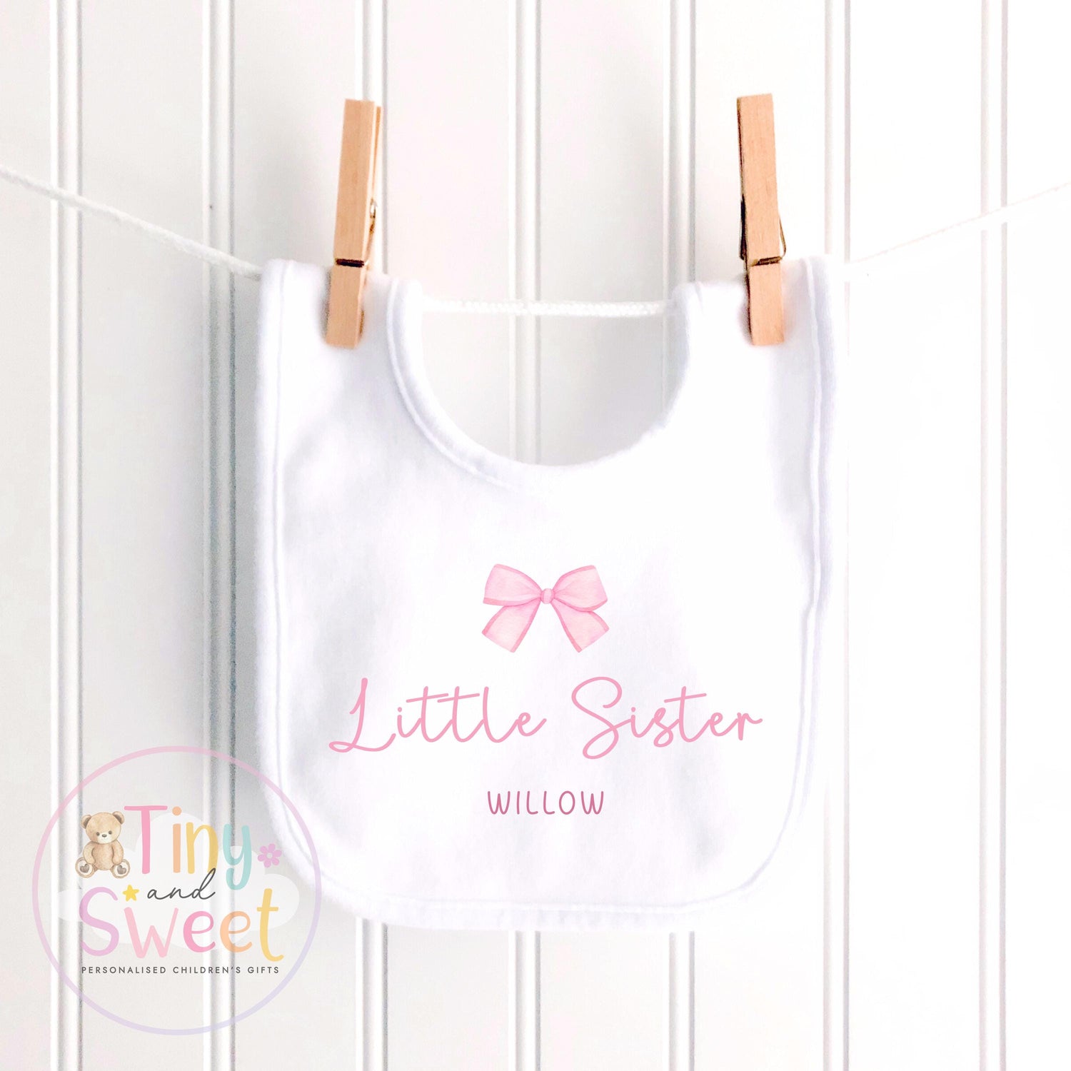 Personalised Adorable Little/Big Sister Sleepsuit T Shirt: Pink Bow Design for Newborn Baby Announcement &amp; Sibling Gift