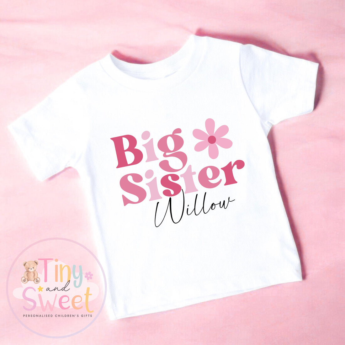 Pink Flower Big Sister T-Shirt: Cute Pregnancy Announcement Gift for Siblings Welcoming New Baby