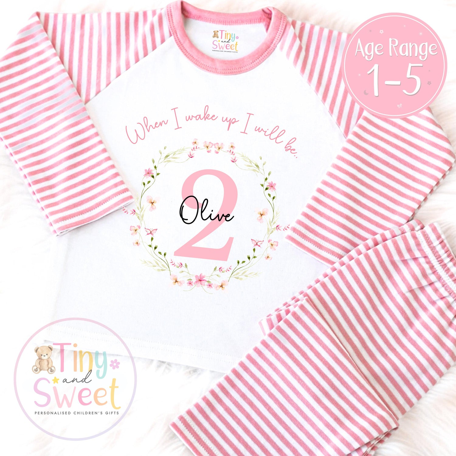 Personalised Toddler Baby Pyjamas, Wildflower, When i wake up i&