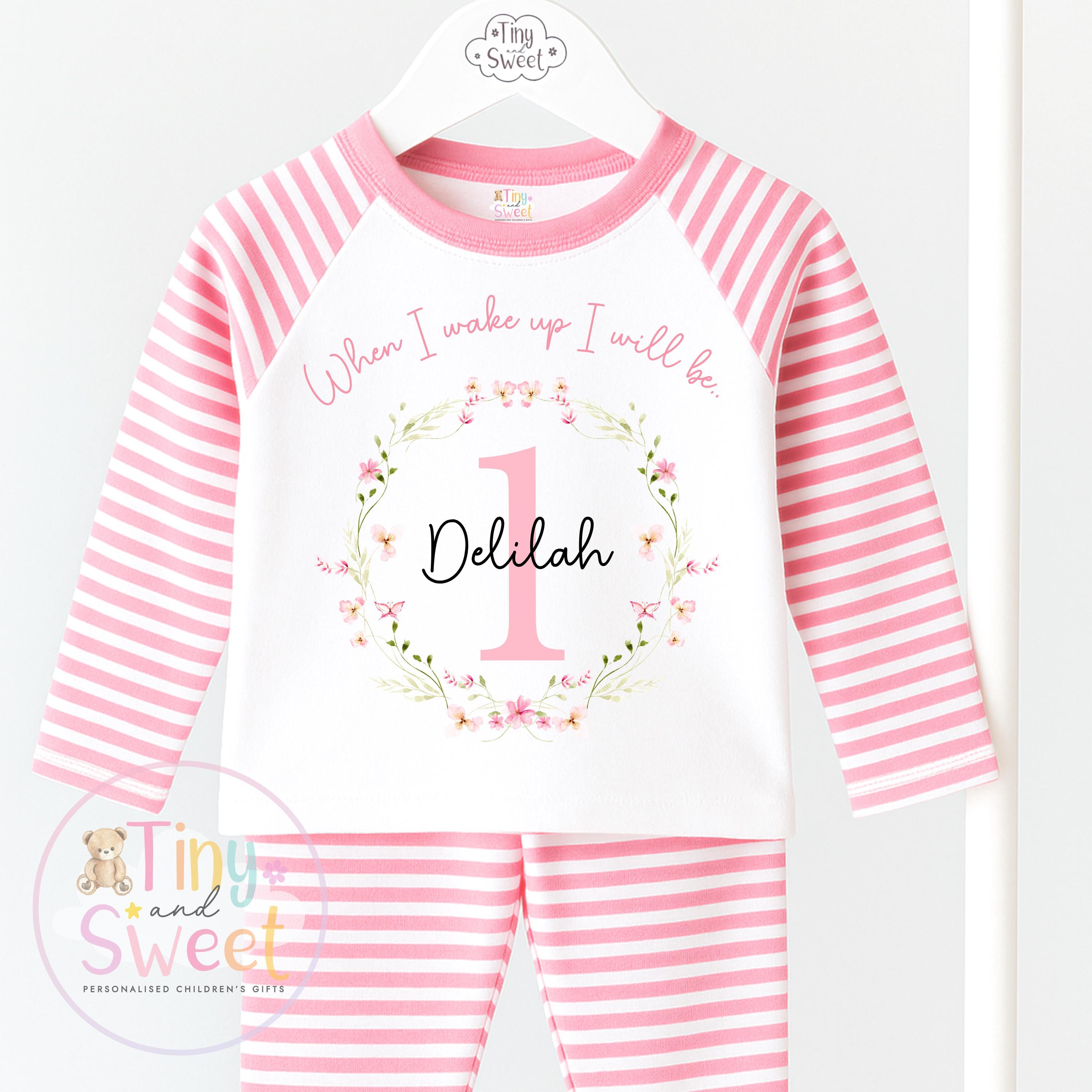 Personalised Toddler Baby Pyjamas, Wildflower, When i wake up i&