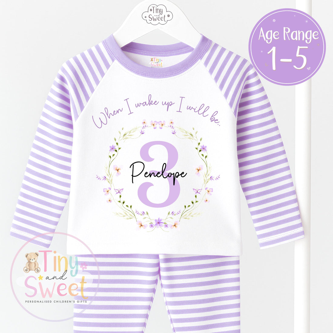 Personalised Toddler Baby Pyjamas, Wildflower, When i wake up i&