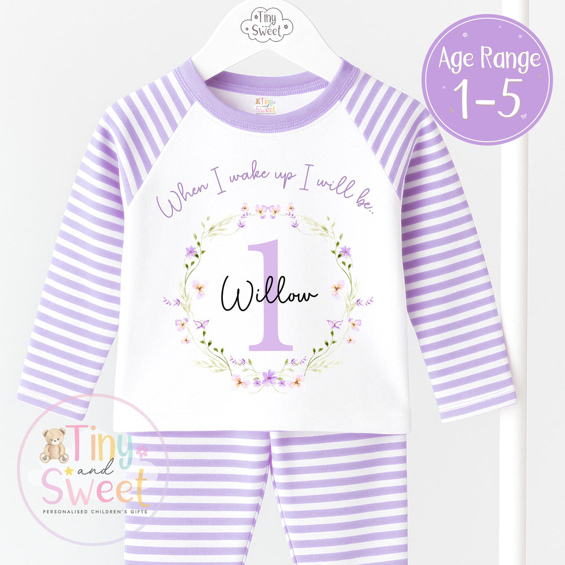 Personalised Toddler Baby Pyjamas, Wildflower, When i wake up i&