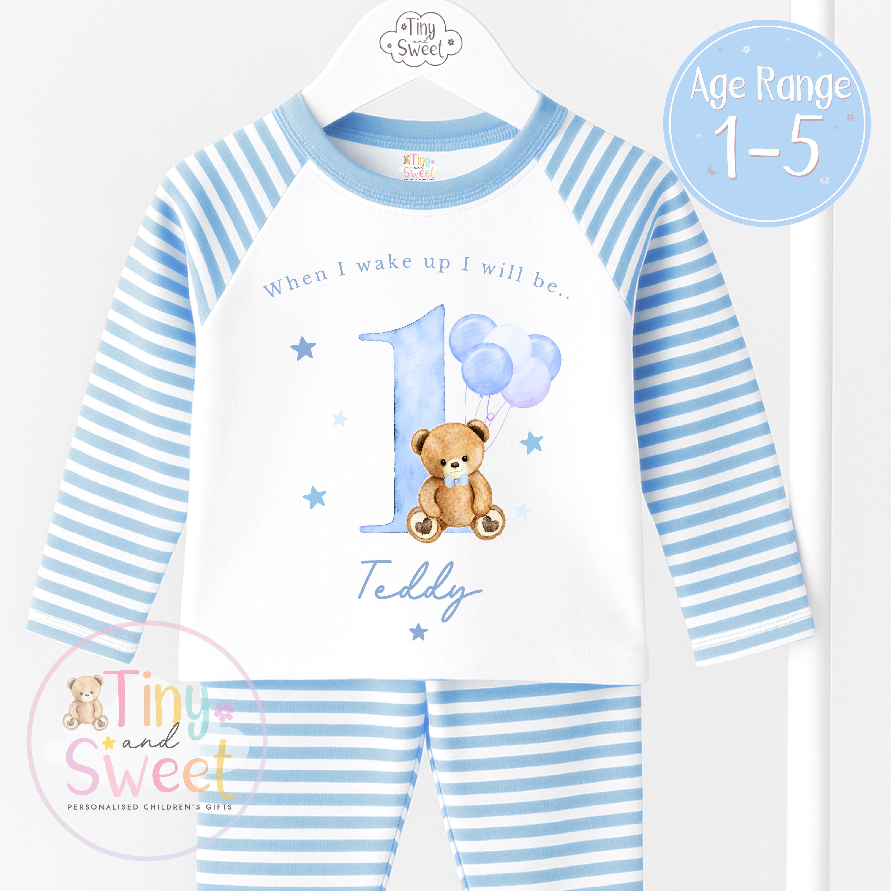 Personalised Birthday Pyjamas - Blue Number Teddy Bear