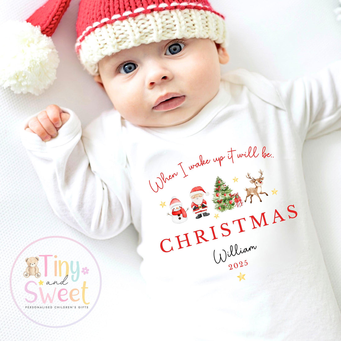 When I wake up it will be Christmas Sleepsuit, Christmas Eve Pyjamas, Christmas Nightwear, Childrens Christmas Vest, First Christmas