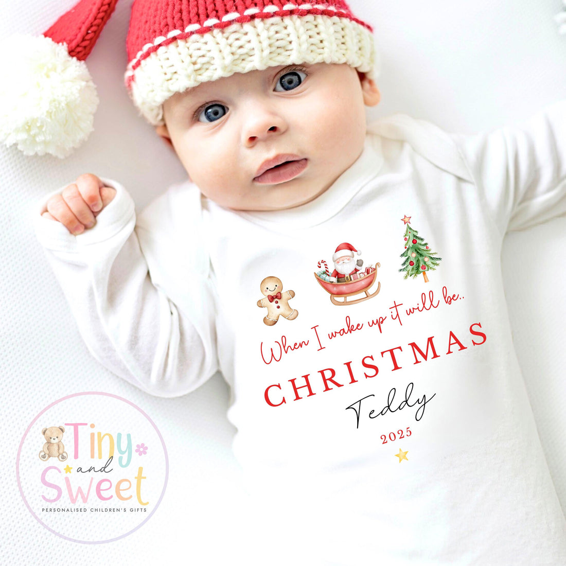 When I wake up it will be Christmas Sleepsuit, Christmas Eve Pyjamas, Christmas Nightwear, Childrens Christmas Vest, First Christmas