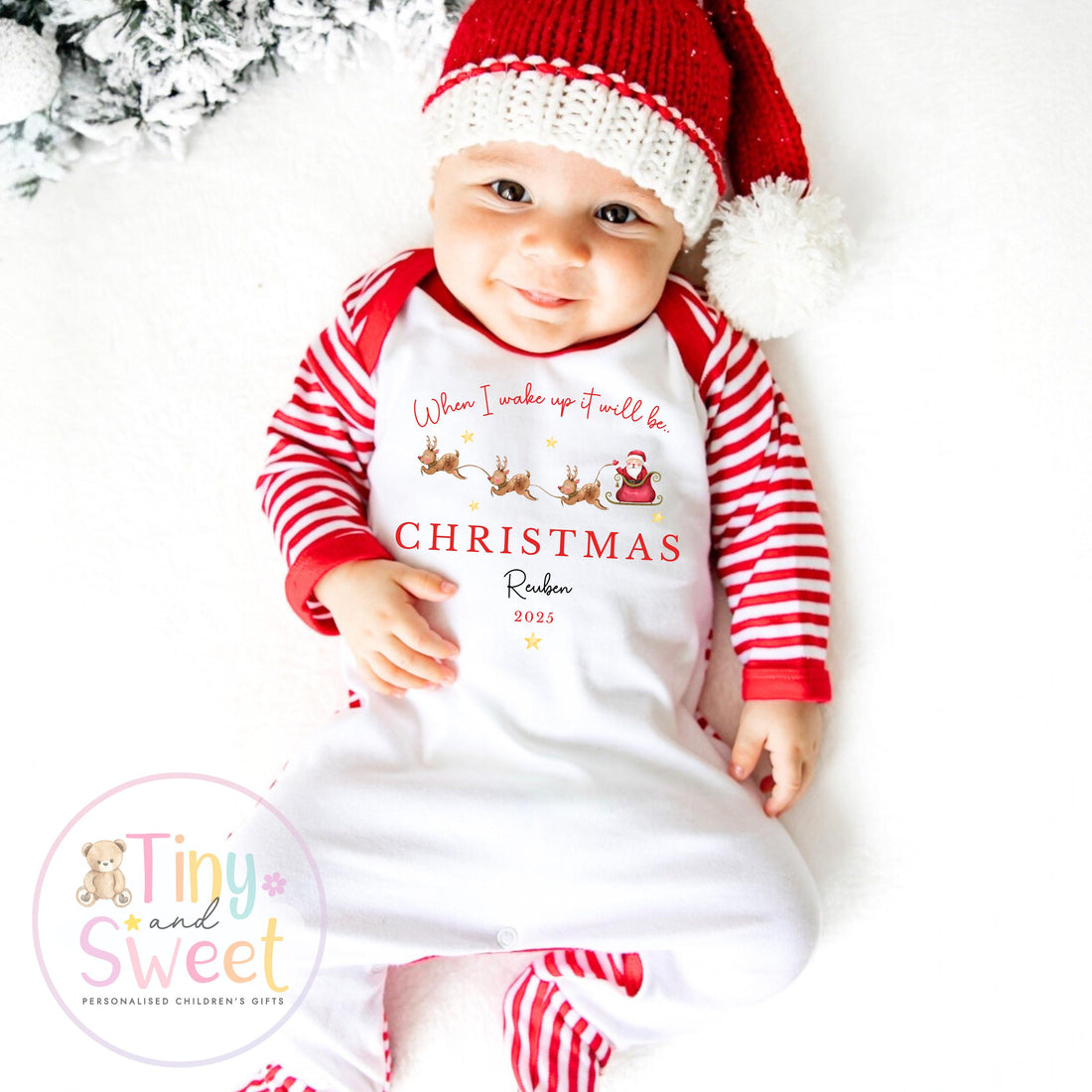 When I wake up it will be Christmas Sleepsuit, Christmas Eve Pyjamas, Christmas Nightwear, Childrens Christmas Vest, First Christmas