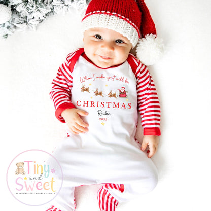 When I wake up it will be Christmas Sleepsuit, Christmas Eve Pyjamas, Christmas Nightwear, Childrens Christmas Vest, First Christmas