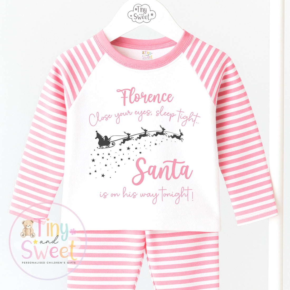 Personalised Christmas Pyjamas, Santa on his way, Christmas Eve Pyjamas, Christmas Nightwear, Childrens Christmas pjs,Xmas pjs