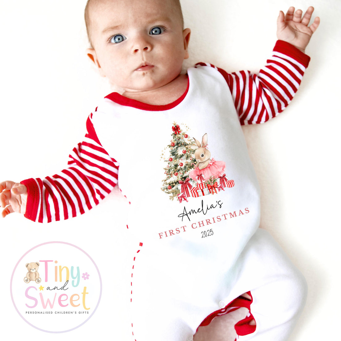 Personalised Babies First Christmas Ballerina Sleepsuit, Babies 1st Xmas Gift Idea, Pyjamas, 1st Xmas Babygrow, Christmas Outfit for baby
