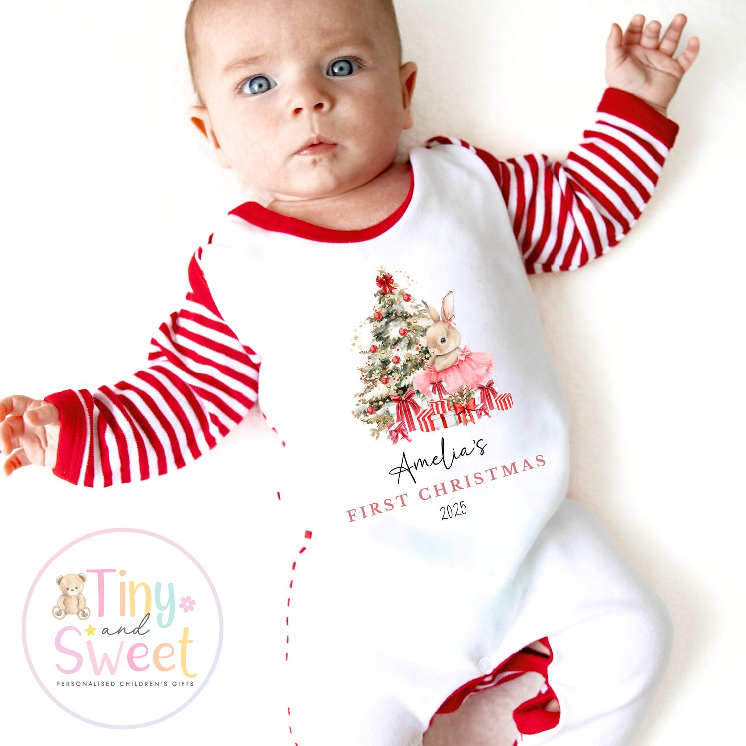 Personalised Babies First Christmas Ballerina Sleepsuit, Babies 1st Xmas Gift Idea, Pyjamas, 1st Xmas Babygrow, Christmas Outfit for baby