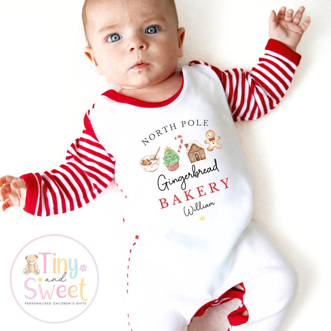 Gingerbread Bakery Christmas Sleepsuit, Christmas Eve Pyjamas, Christmas Nightwear, Childrens Christmas Vest, First Christmas