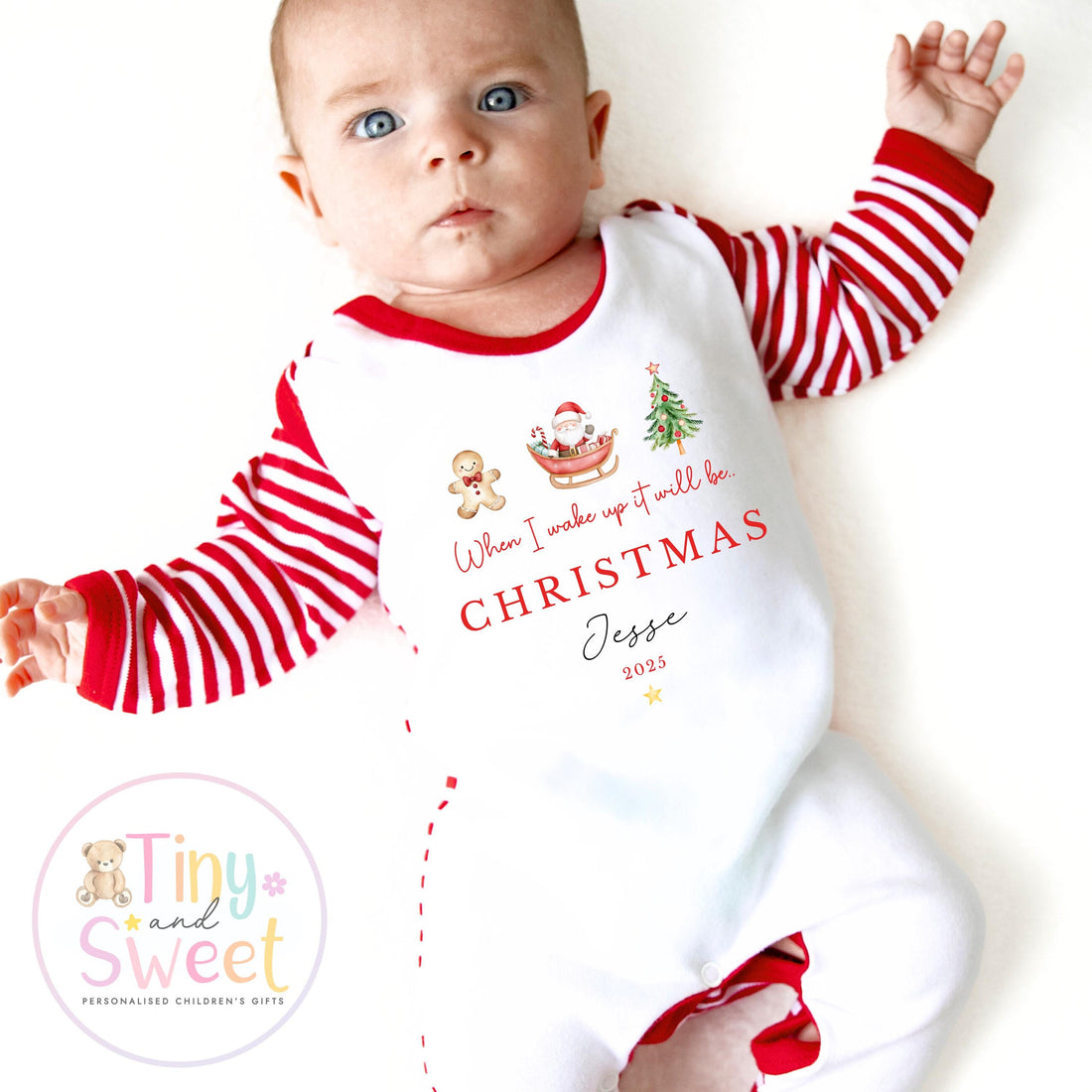When I wake up it will be Christmas Sleepsuit, Christmas Eve Pyjamas, Christmas Nightwear, Childrens Christmas Vest, First Christmas
