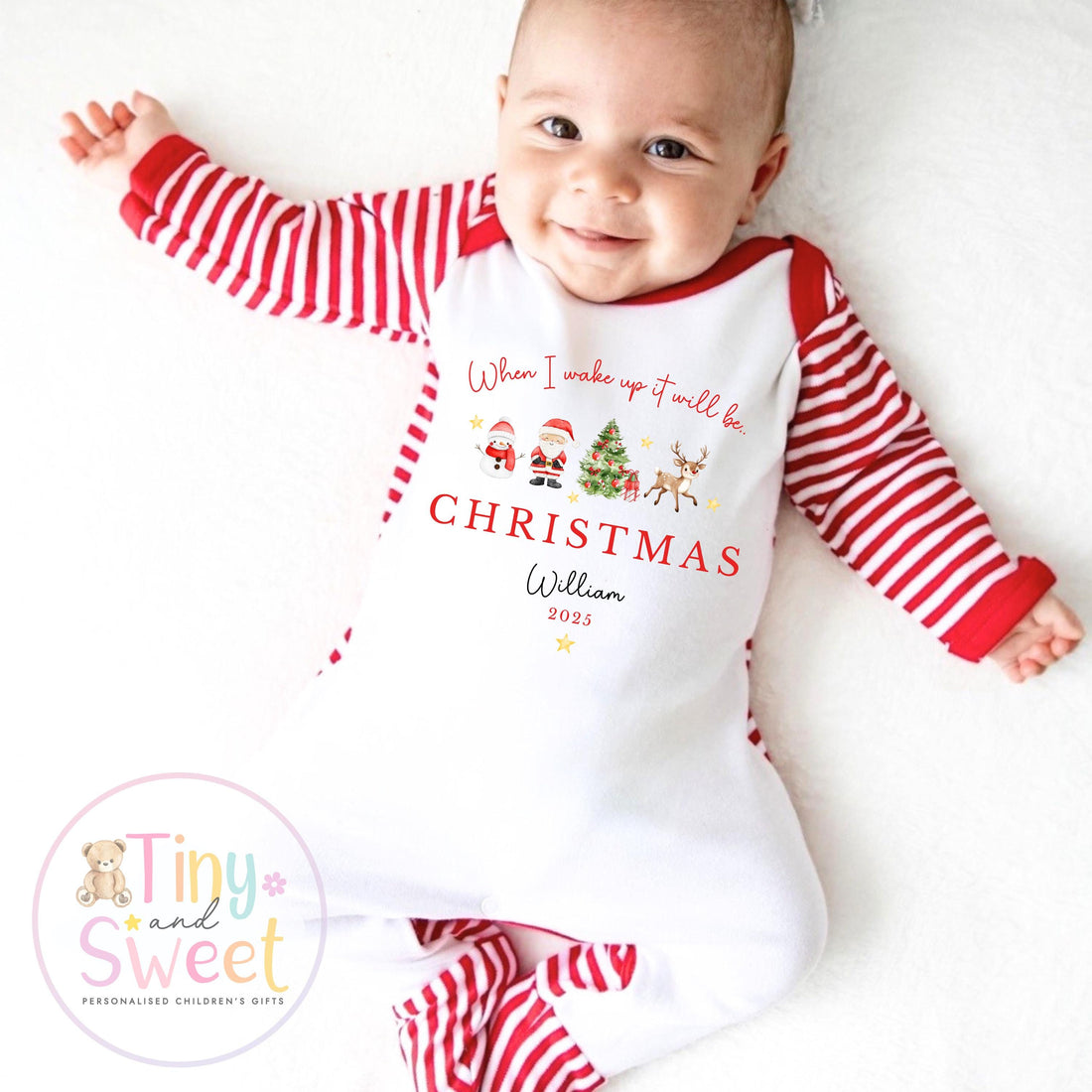 When I wake up it will be Christmas Sleepsuit, Christmas Eve Pyjamas, Christmas Nightwear, Childrens Christmas Vest, First Christmas