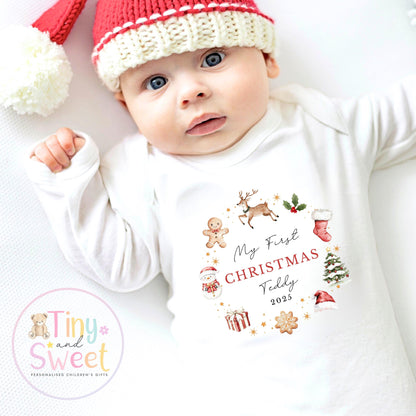 Personalised Babies First Christmas Ballerina Sleepsuit, Babies 1st Xmas Gift Idea, Pyjamas, 1st Xmas Babygrow, Christmas Outfit for baby