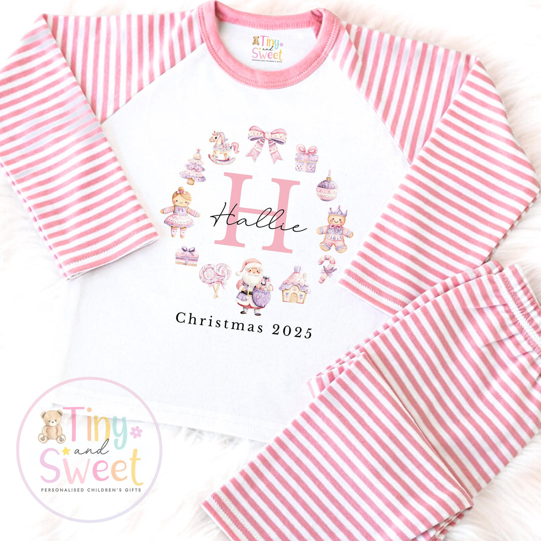 Personalised Pink Girly Christmas Pyjamas, Christmas Eve Pyjamas, Christmas Nightwear, Childrens Christmas pjs, Xmas pjs, Kids Christmas Pjs