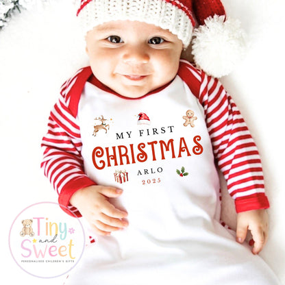 Personalised Babies Classic First Christmas Ballerina Sleepsuit, Babies 1st Xmas Gift Idea, Pyjamas, 1st Xmas Babygrow, Christmas Outfit