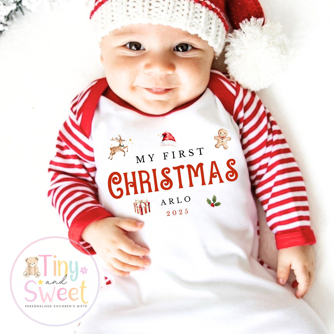 Personalised Babies Classic First Christmas Ballerina Sleepsuit, Babies 1st Xmas Gift Idea, Pyjamas, 1st Xmas Babygrow, Christmas Outfit