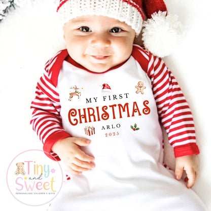 Personalised Babies Classic First Christmas Ballerina Sleepsuit, Babies 1st Xmas Gift Idea, Pyjamas, 1st Xmas Babygrow, Christmas Outfit