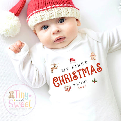 Personalised Babies Classic First Christmas Ballerina Sleepsuit, Babies 1st Xmas Gift Idea, Pyjamas, 1st Xmas Babygrow, Christmas Outfit