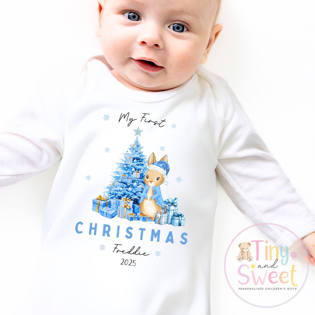 Personalised Bunny First Christmas Sleepsuit