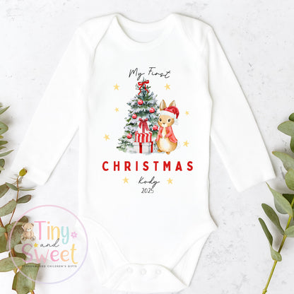 Personalised Babies First Christmas Bunny Sleepsuit, Babies 1st Xmas Gift Idea, Pyjamas, 1st Xmas Babygrow, Christmas Outfit for baby