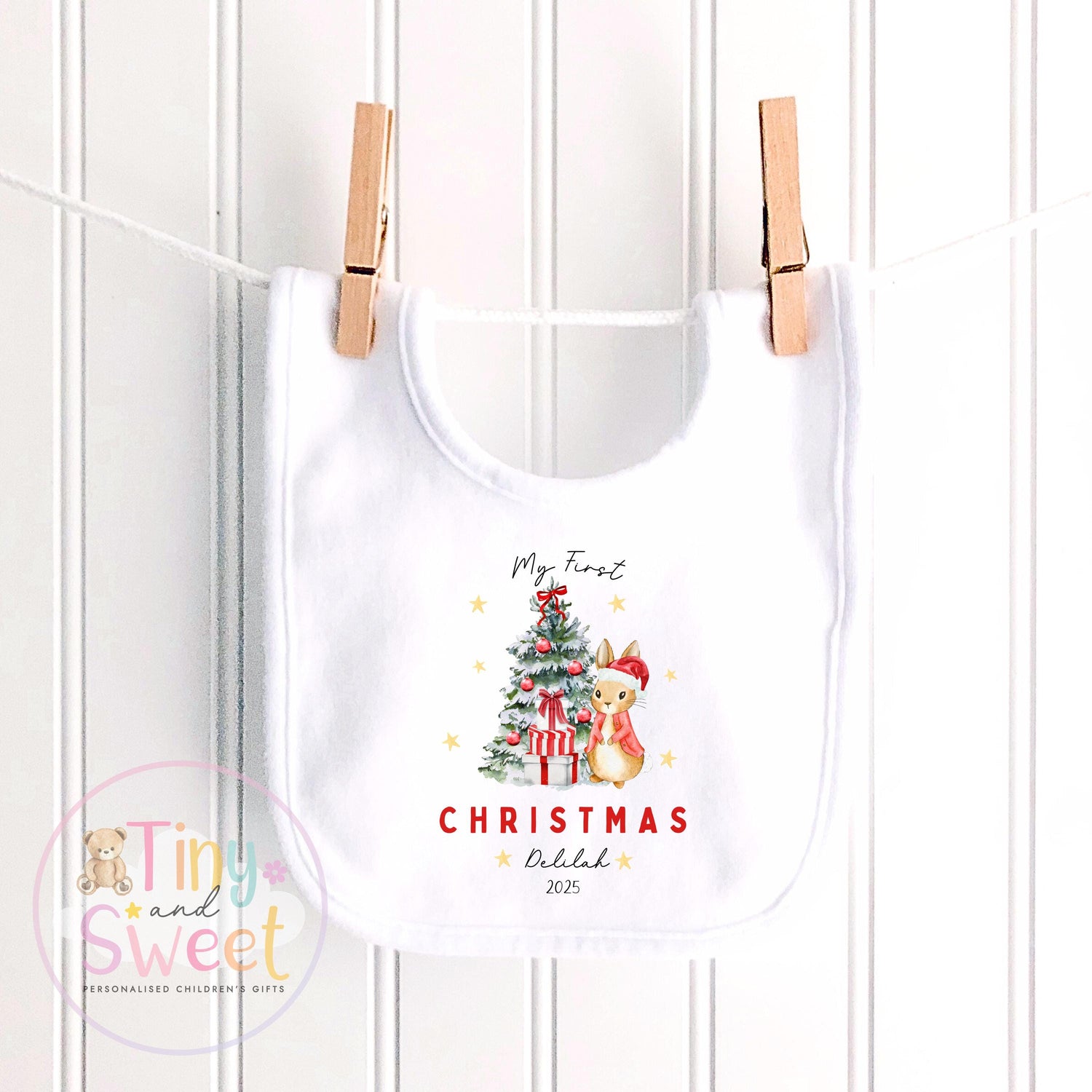 Personalised Babies First Christmas Bunny Sleepsuit, Babies 1st Xmas Gift Idea, Pyjamas, 1st Xmas Babygrow, Christmas Outfit for baby