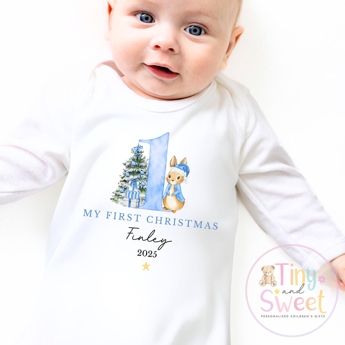 Personalised Babies First Christmas Bunny Sleepsuit, Babies 1st Xmas Gift Idea, Pyjamas, 1st Xmas Babygrow, Christmas Outfit for baby, Santa