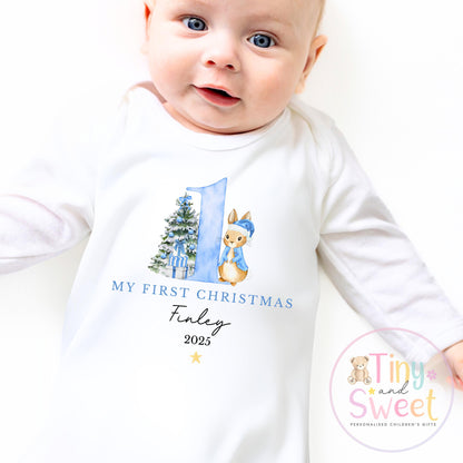 Personalised Babies First Christmas Bunny Sleepsuit, Babies 1st Xmas Gift Idea, Pyjamas, 1st Xmas Babygrow, Christmas Outfit for baby, Santa