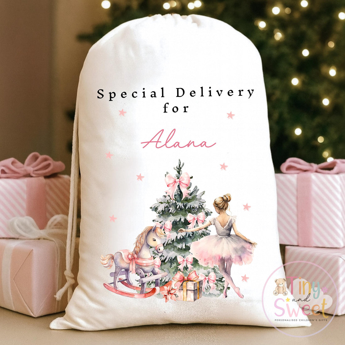 Pink Ballerina Personalised Christmas Sack