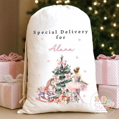 Pink Ballerina Personalised Christmas Sack