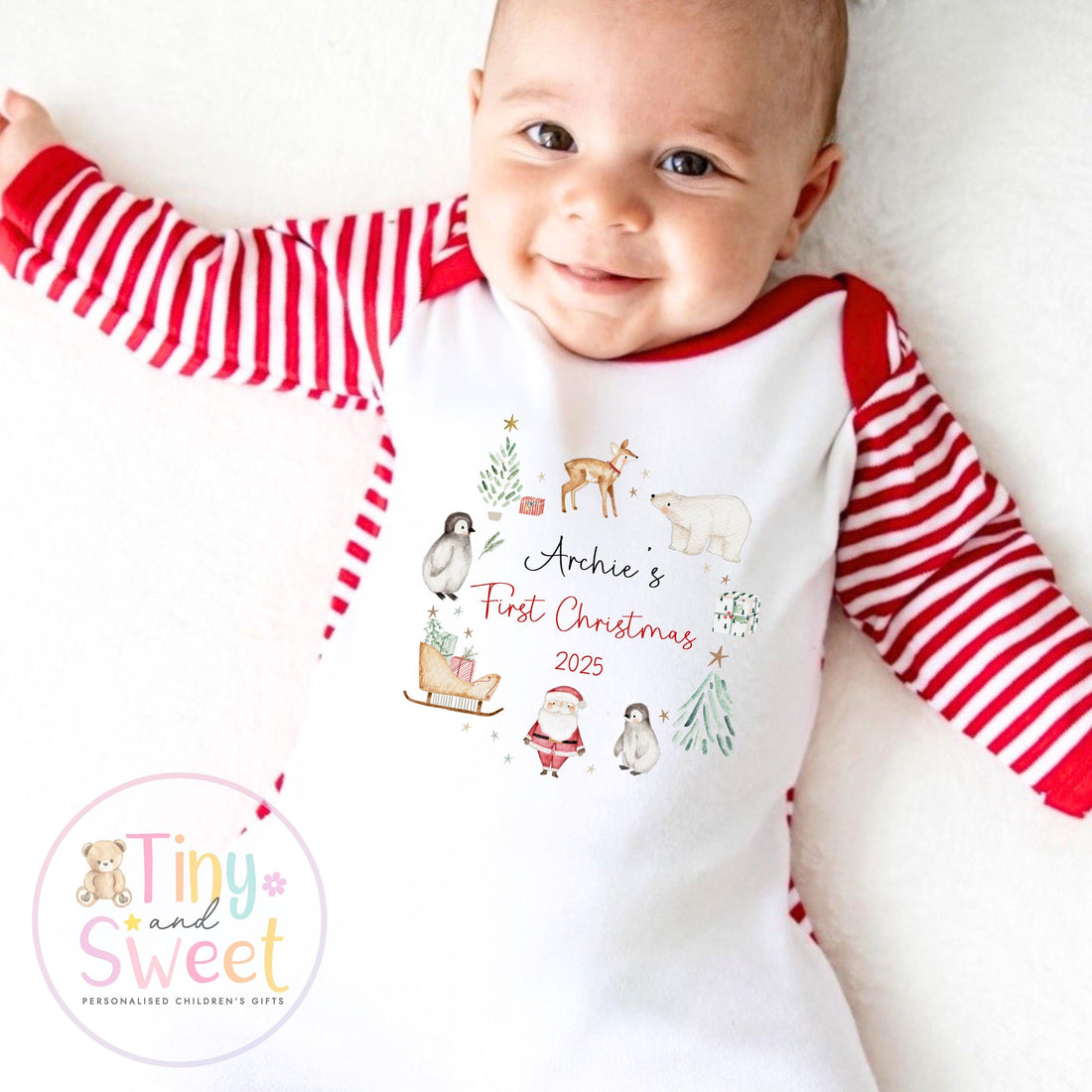 First Christmas Baby Grow , My First Christmas, Custom Name Sleepsuit, Baby’s First Christmas, Personalised Christmas Baby Outfit