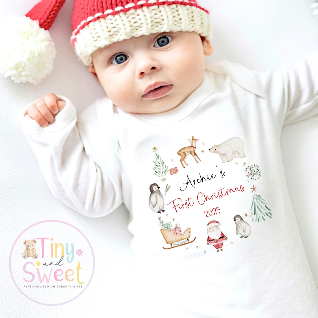 First Christmas Baby Grow , My First Christmas, Custom Name Sleepsuit, Baby’s First Christmas, Personalised Christmas Baby Outfit