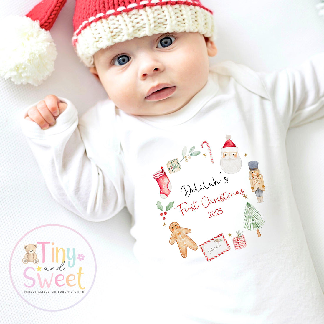 First Christmas Baby Grow , My First Christmas, Custom Name Sleepsuit, Baby’s First Christmas, Personalised Christmas Baby Outfit