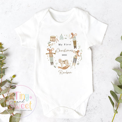 Personalised Boys First Christmas Wreath Sleepsuit, Babies 1st Xmas Gift Idea, Pyjamas, 1st Xmas Babygrow, Christmas Outfit for baby