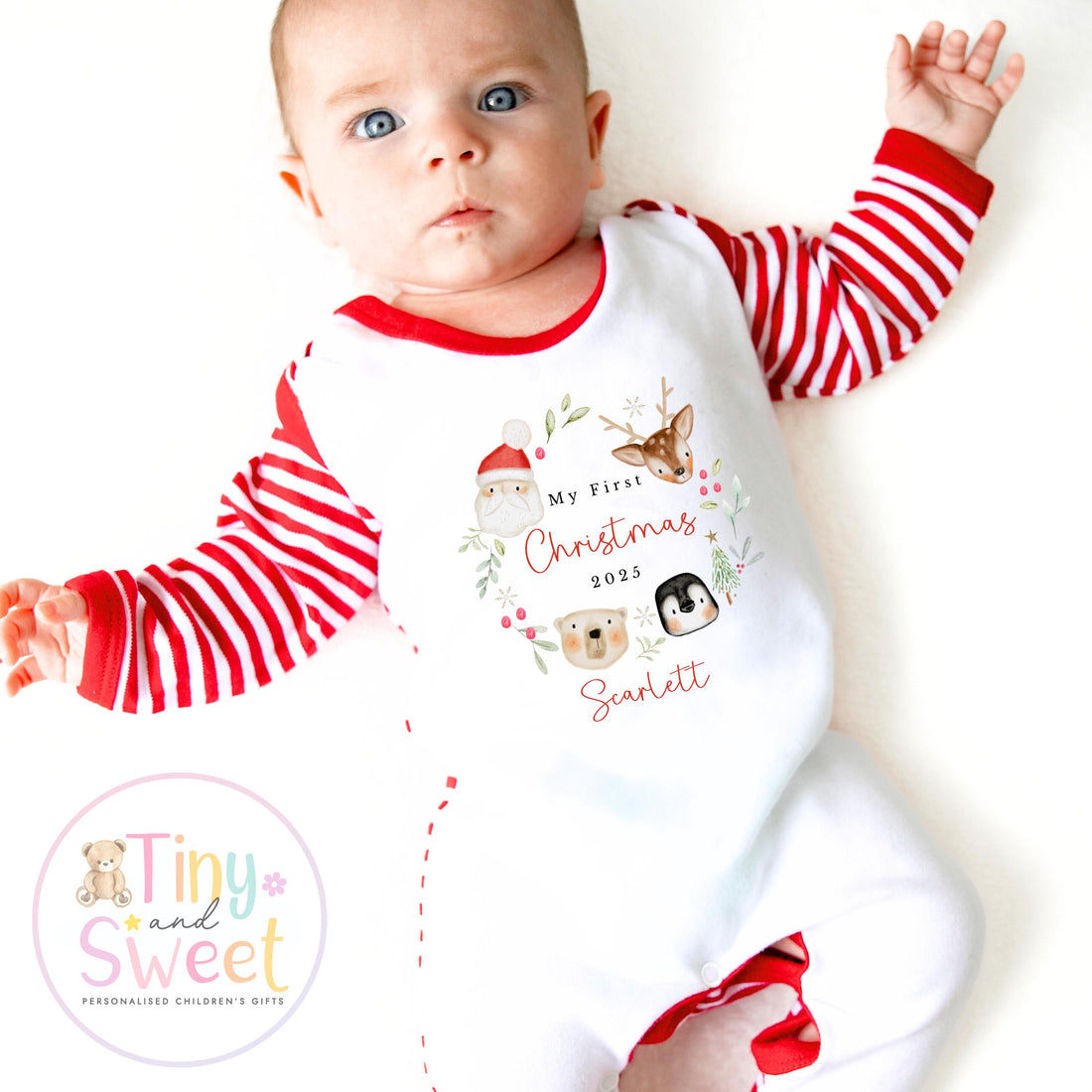 First Christmas Baby Grow , My First Christmas, Custom Name Sleepsuit, Baby’s First Christmas, Personalised Christmas Baby Outfit