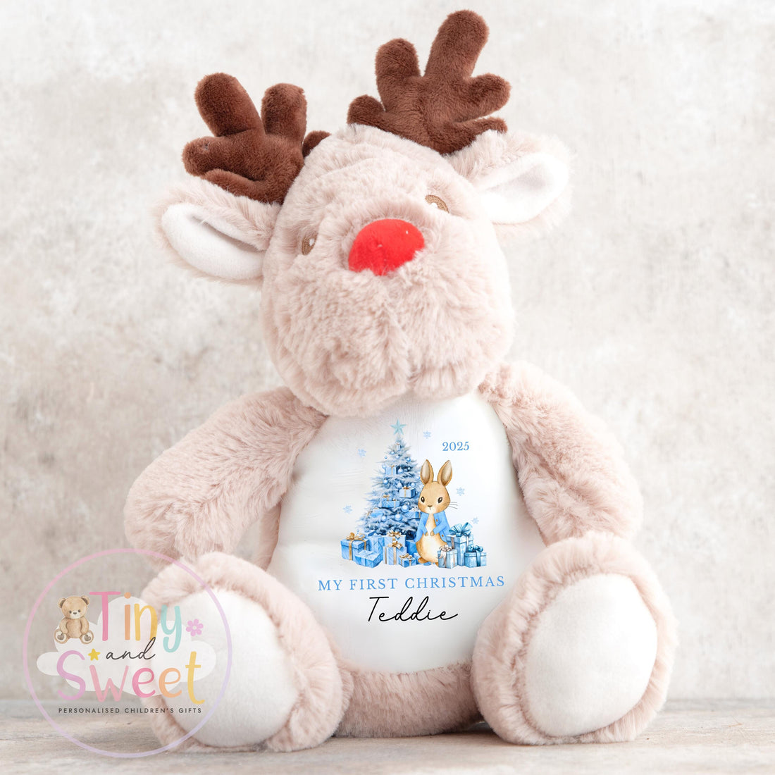 My First Christmas Reindeer, Personalised Reindeer Soft Toy, Baby’s First Christmas Soft Toy Gift, My First Christmas Keepsake Gift
