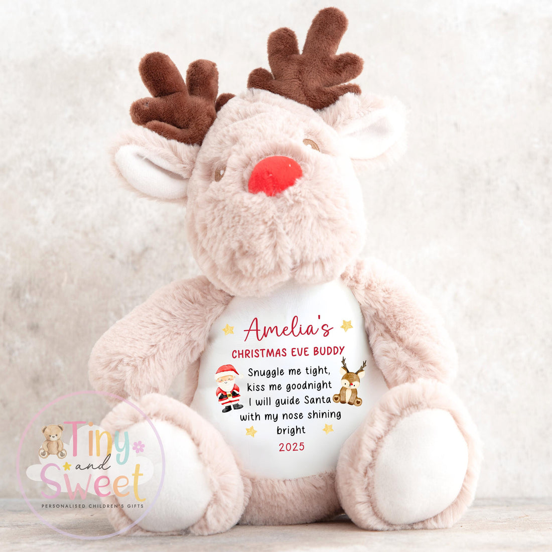 Personalised Reindeer Toy, First Christmas Eve Buddy Gift, Baby’s First Christmas Toy, Reindeer Christmas Eve Buddy, First Christmas Gift