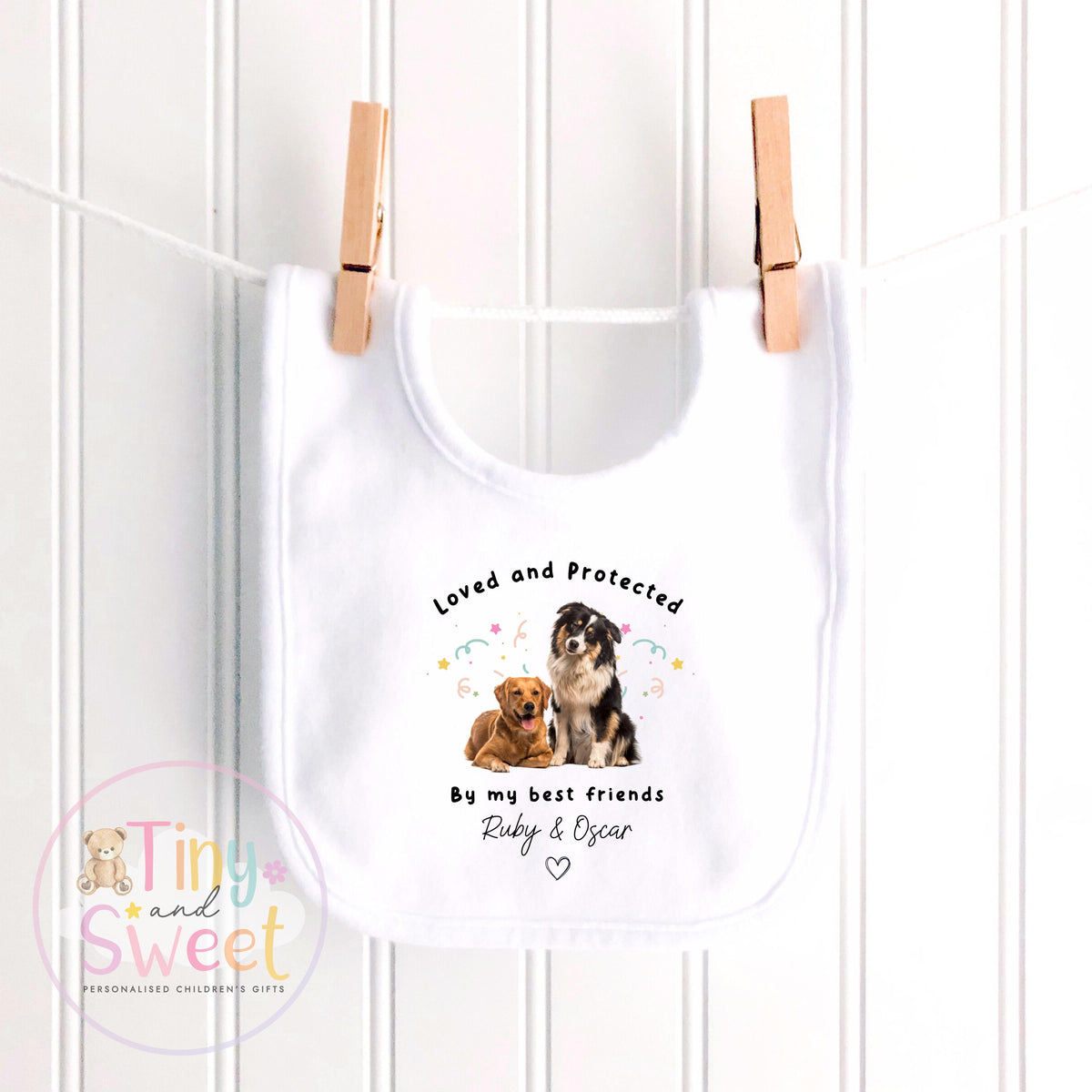 Personalised Protected By, Dog Lover Baby Outfit, Protected by My Fur Sibling Vest/Sleepsuit, Dog Mum to Human Mum, Personalised Gift