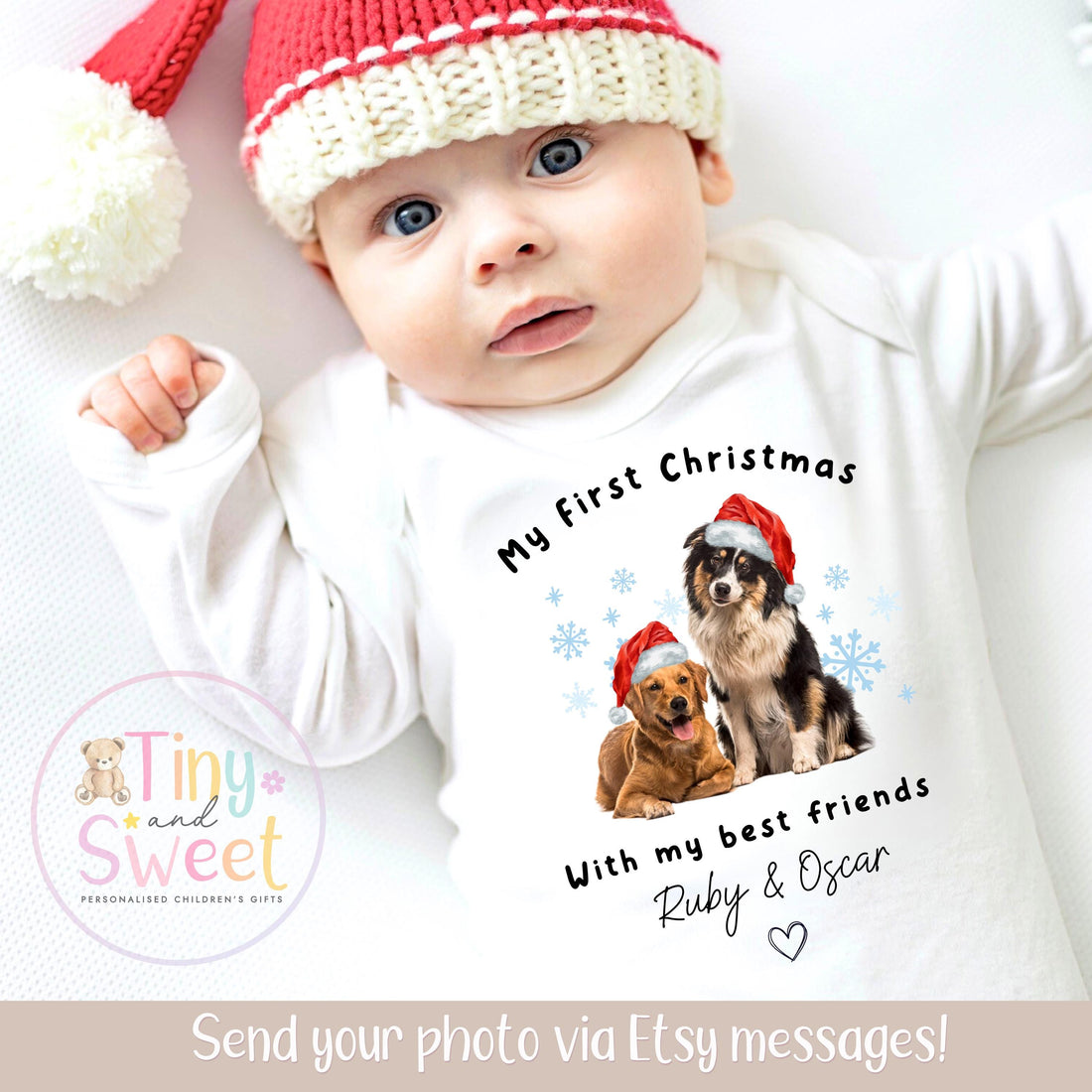 Personalised My First Christmas, Dog Lover Baby Outfit, Protected by My Fur Sibling Vest/Sleepsuit, Dog Mum to Human Mum, Personalised Gift