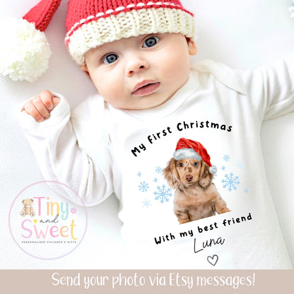 Personalised My First Christmas, Dog Lover Baby Outfit, Protected by My Fur Sibling Vest/Sleepsuit, Dog Mum to Human Mum, Personalised Gift