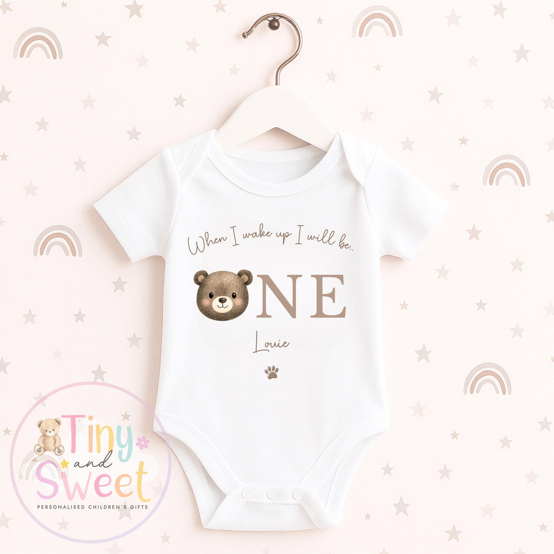 Teddy Bear Birthday Baby Vest – Personalised Name Bodysuit for 1st Birthday, Custom Birthday Teddy Bear Baby Bodysuit – Baby Vest Gift