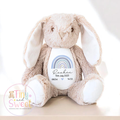 Personalised Birth Stat Bunny, Rainbow New Baby Gift, Newborn Baby Gift, Personalised Rainbow Bunny with Birth Details