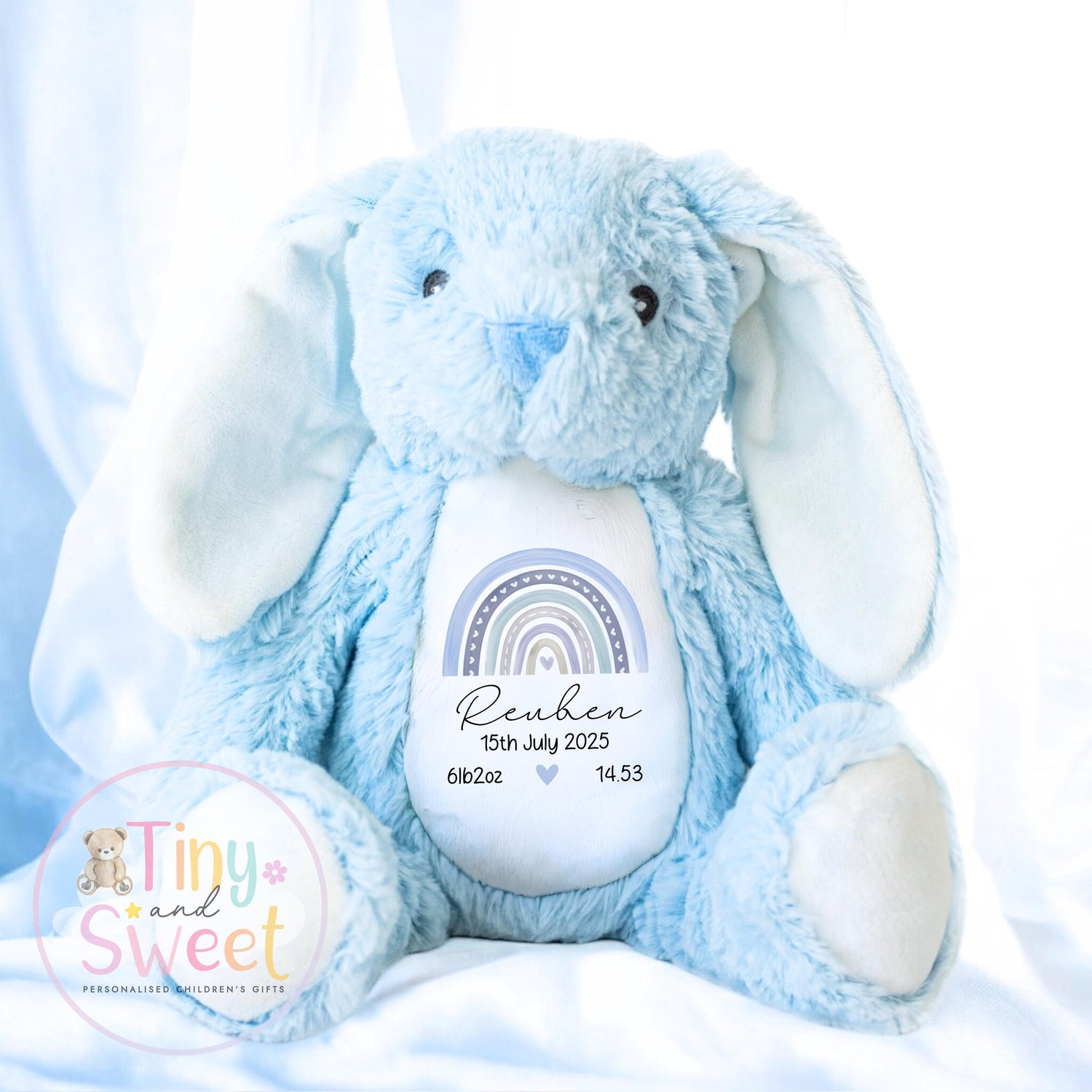 Personalised Birth Stat Bunny, Rainbow New Baby Gift, Newborn Baby Gift, Personalised Rainbow Bunny with Birth Details