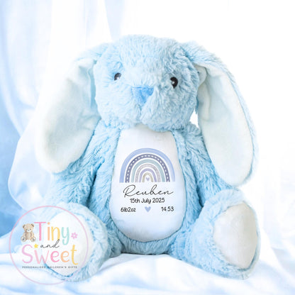 Personalised Birth Stat Bunny, Rainbow New Baby Gift, Newborn Baby Gift, Personalised Rainbow Bunny with Birth Details