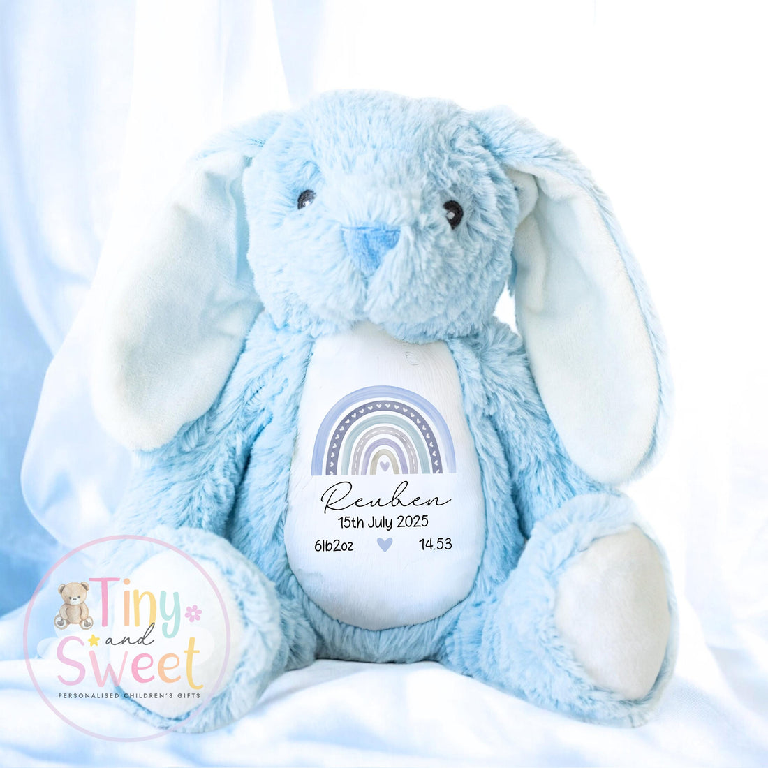 Personalised Birth Stat Bunny, Rainbow New Baby Gift, Newborn Baby Gift, Personalised Rainbow Bunny with Birth Details
