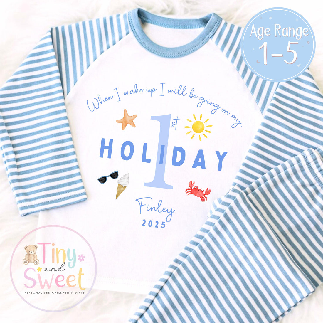 My First Holiday Pyjamas, When I Wake Up I’ll Be Going on My 1st Holiday, Personalised Baby &amp; Toddler Pyjamas, Travel Pyjamas,Holiday Outfit