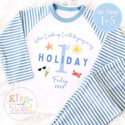 My First Holiday Pyjamas, When I Wake Up I’ll Be Going on My 1st Holiday, Personalised Baby &amp; Toddler Pyjamas, Travel Pyjamas,Holiday Outfit