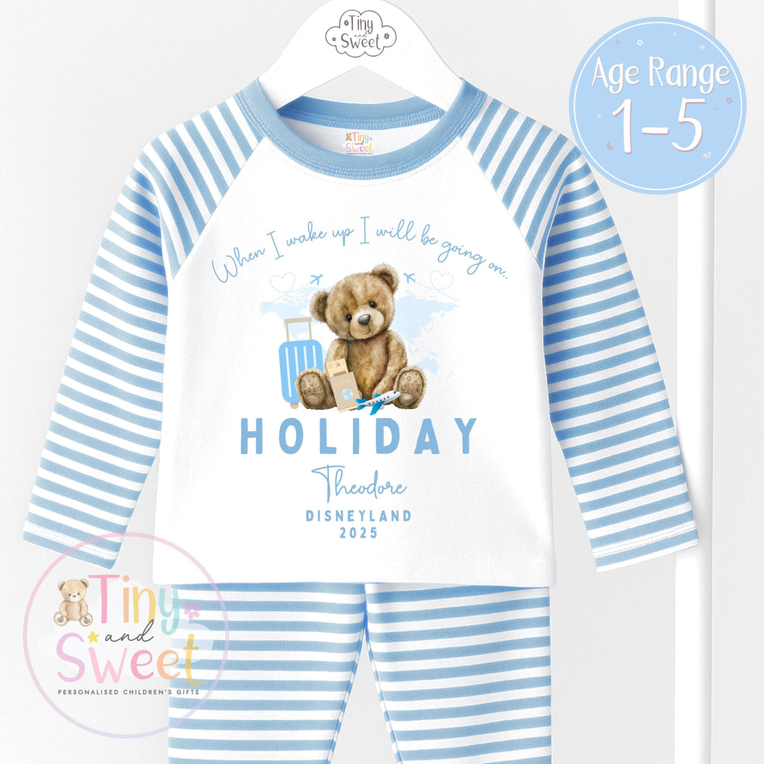 My First Holiday Pyjamas, When I Wake Up I’ll Be Going on My 1st Holiday, Personalised Baby &amp; Toddler Pyjamas, Travel Pyjamas,Holiday Outfit