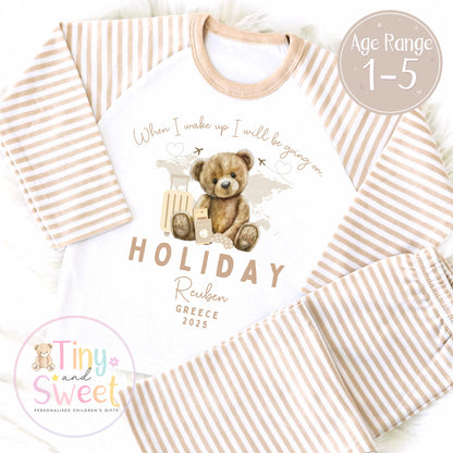 Beige Bear Holiday Short and T-Shirt Personalised Pyjamas